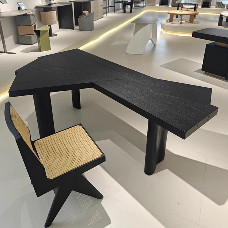 High-End Designer Special-Shaped Desk Italian Minimalist Ash Solid Wood Desk Internet Celebrity Creative Art Desk