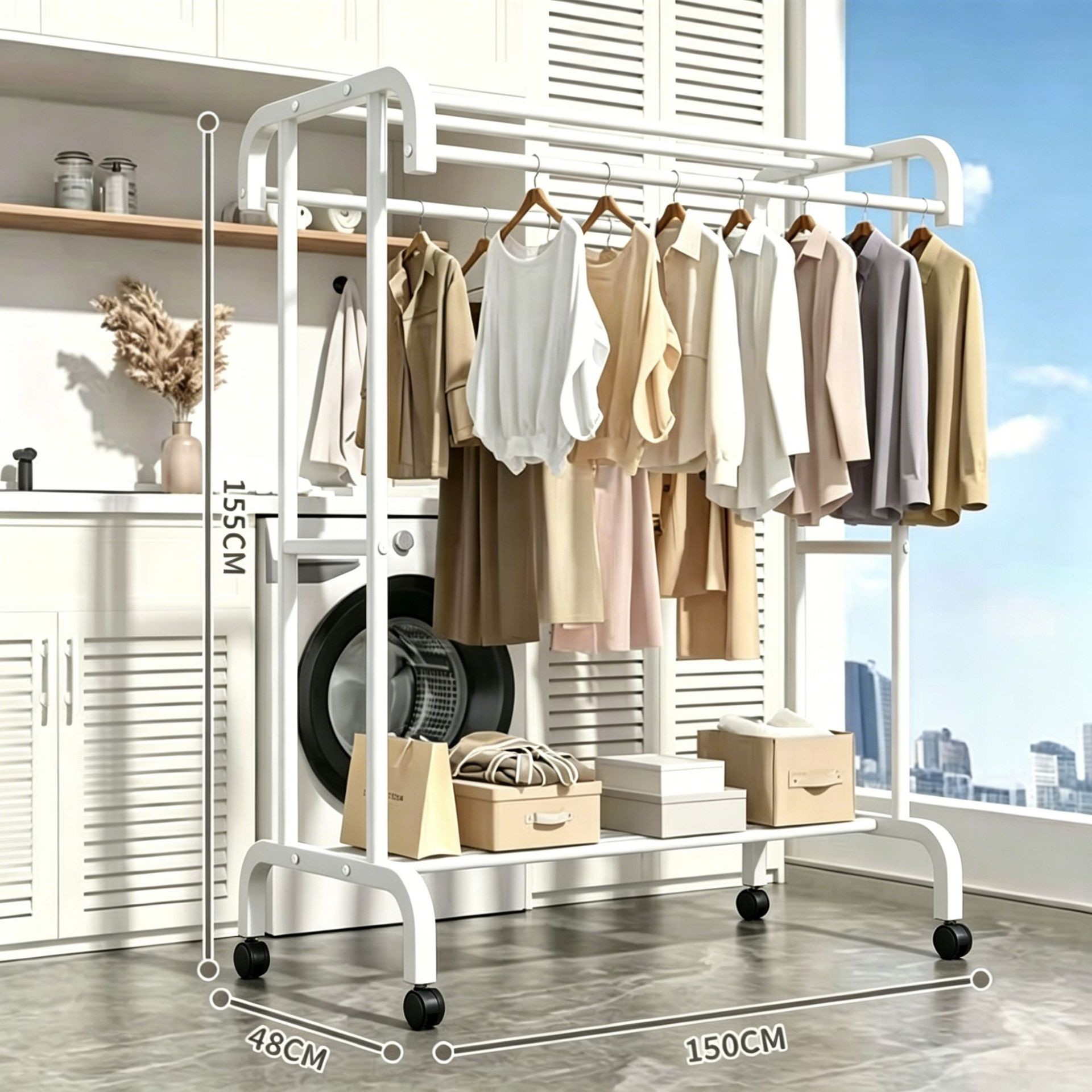 Tendedero de Pie de Acero al Carbono de Acero al Carbono, Rotación de 360 Grados, para Balcón y Dormitorio