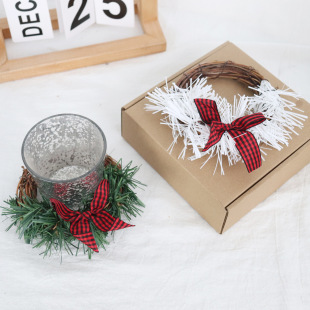 New Amazon Christmas Garland Plaid Bow Tufuoteng Ring Light Luxury European and American PVC Rattan Ring Wall Hanging Decoration