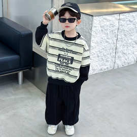男童条纹假两件套装儿童春装新款柔软舒适耐造抗起球美观透气洋气