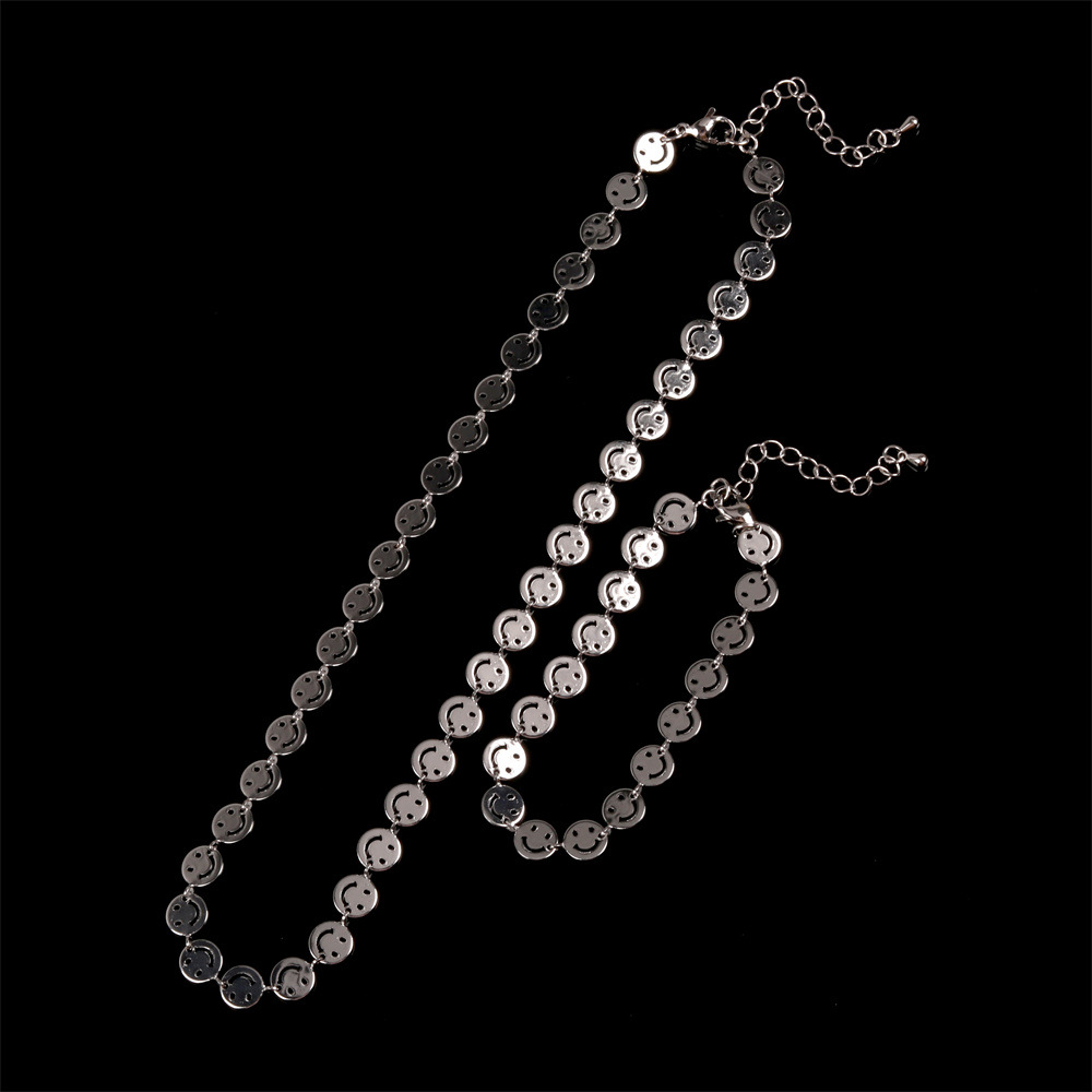 simple fashion copper smiley face chain bracelet necklace wholesale nihaojewelry