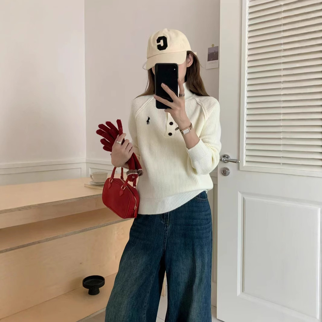 demi-season solid colored knitted retro fashionable sweater