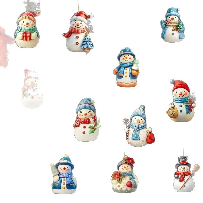 Nuevos productos transfronterizos acrílicos planos lindos dibujos animados de Navidad muñeco de nieve colgantes de automóviles de árbol de Navidad artesanías colgantes