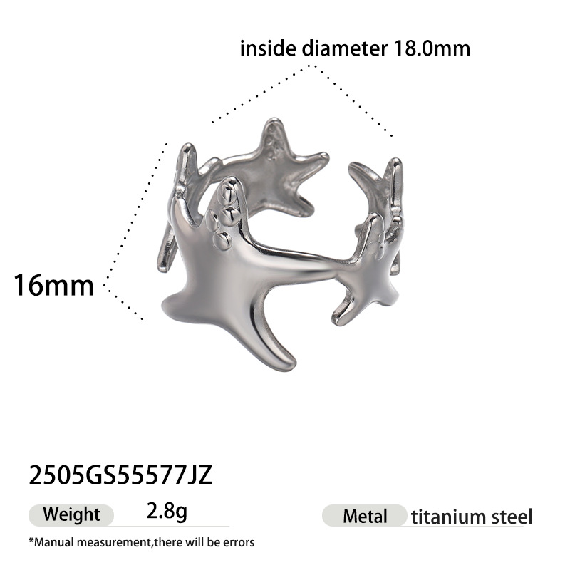 Anillo de acero de titanio al por mayor transfronterizo de Tena, lujo ligero, estrella de mar de nicho, sirena, soporte de acero inoxidable, joyería de mano de estilo europeo y americano