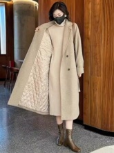 中长款呢子大衣大码设计感长袖毛呢外套秋季百搭新款胖mm显瘦加厚