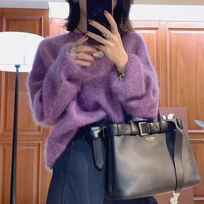 Korean Style High-End Soft Pullover Sweater for Women, Autumn and Winter New Loose Slimming Knitted Round Neck Top Trendy