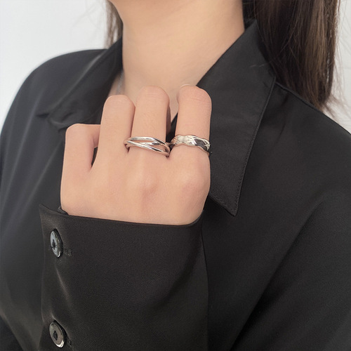 Niche design simple double layer cross set ring female ins trend internet celebrity fashion personality adjustable index finger ring
