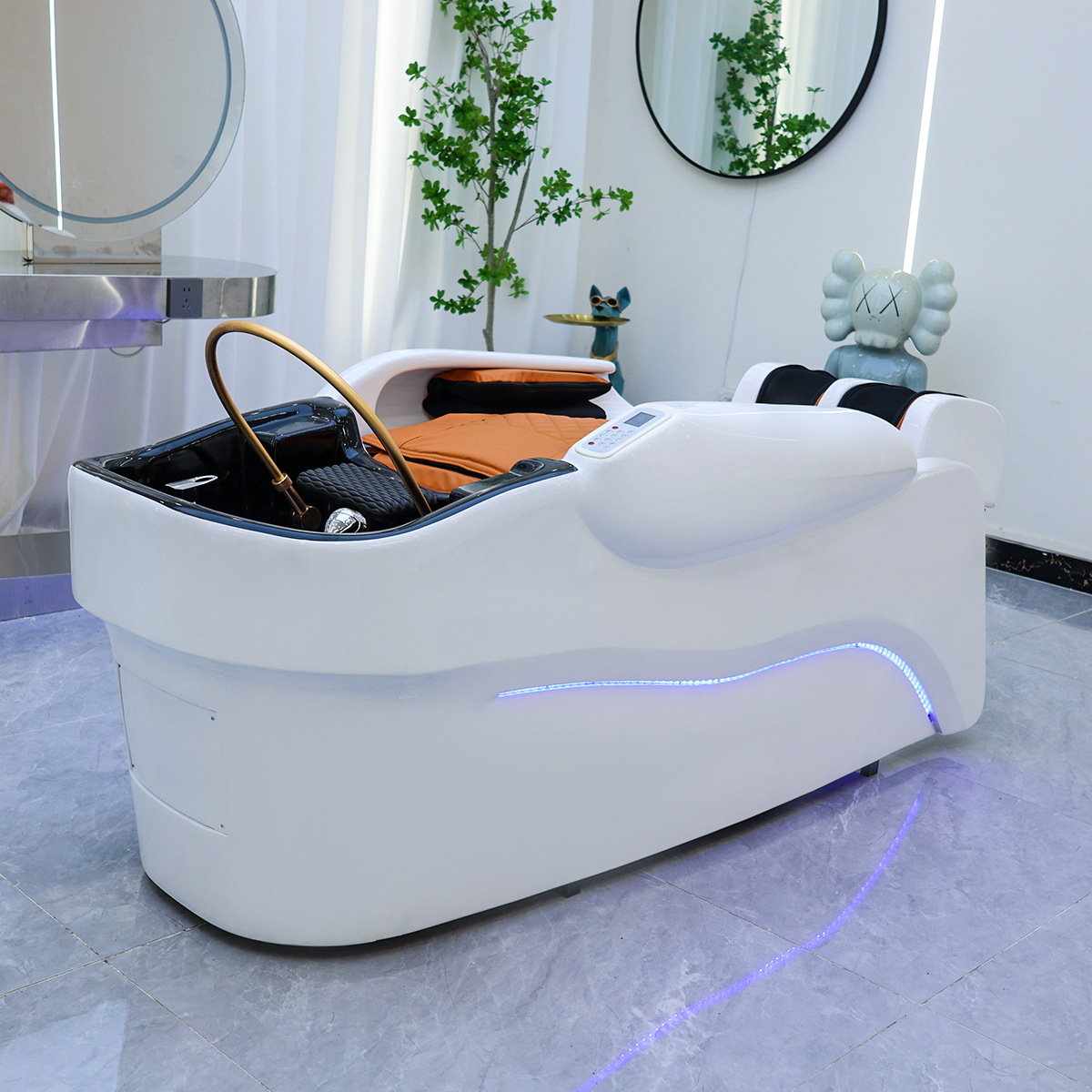 Cama de lavado de cabello de masaje eléctrico inteligente automática Bozhang, cama de lavado de cerámica especial para salón de peluquería y cama de fisioterapia image 3