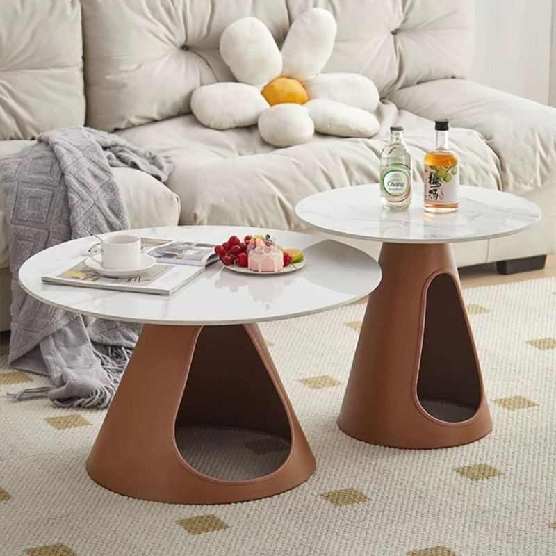 Modern Light Luxury Round Coffee Table Set for Living Room, Cream Style, Simple Small Apartment Coffee Table, Trendy Tea Table Modern Light Luxury Round Coffee Table Set for Living Room, Cream Style, Simple Small Apartment Coffee Table, Trendy Tea Table