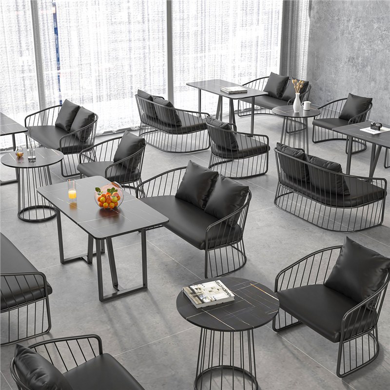 Trendy Dessert and Milk Tea Shop Cafe Nordic Iron Art Booth Sofa Office Meeting Reception Table and Chair Set