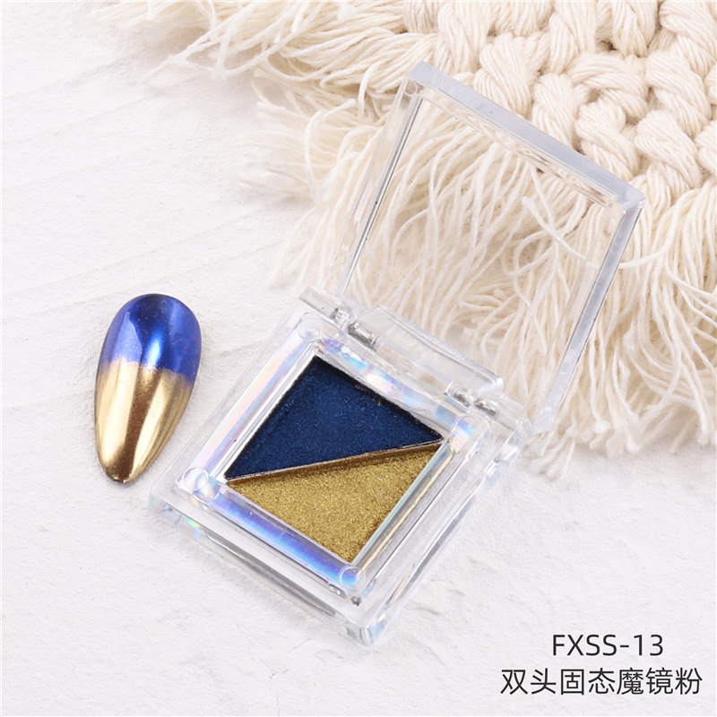 Uñas transfronterizas de dos colores sólido espejo mágico en polvo cuadrado Placa de sombra de ojos espejo de uñas de dos colores harina titanio polvo de oro