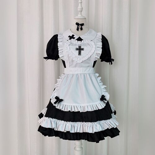 Halloween Cross Maid Costume Classic Black and White Lolita COS Sweetheart Nurse Maid Uniform Suit Large Size