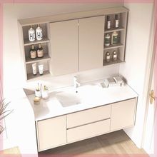 65/75/85/95/105/115陶瓷一体台盆推拉折叠风水镜浴室柜轻奢单柜