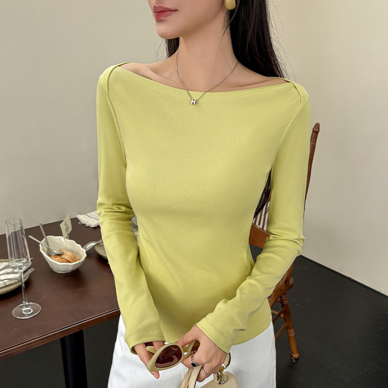 Boat Neck Skin-Friendly Stretch Cotton Long-Sleeve T-Shirt Women's Top 2026 Autumn New Simple Versatile Slim-Fit Base Shirt Boat Neck Skin-Friendly Stretch Cotton Long-Sleeve T-Shirt Women's Top 2026 Autumn New Simple Versatile Slim-Fit Base Shirt