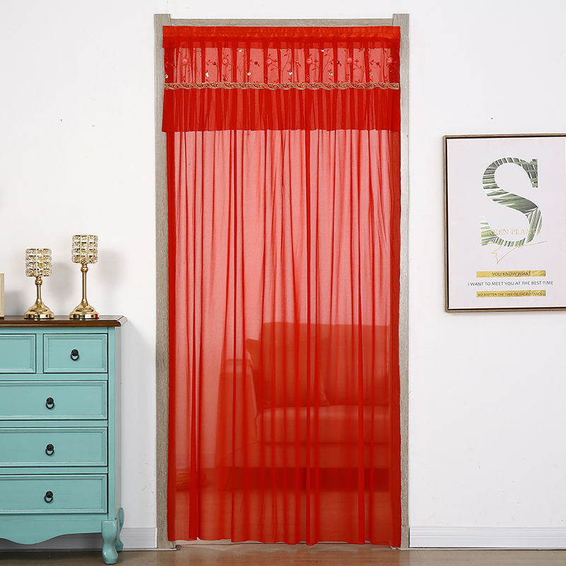 Cortina roja de boda de moda belleza hilo de encaje cortina de puerta dormitorio sala de estar simple cortina de partición a prueba de mosquitos