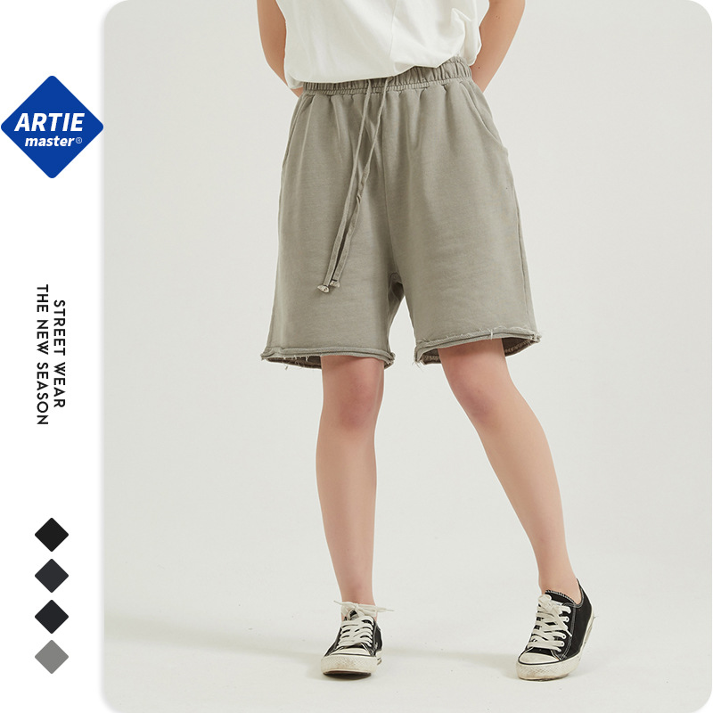 ARTIE ropa de Hombre | Pantalones cortos deshilachados vintage lavados pesados pantalones cortos de hombre de moda sobre la rodilla teñidos angustiados Pantalones deportivos