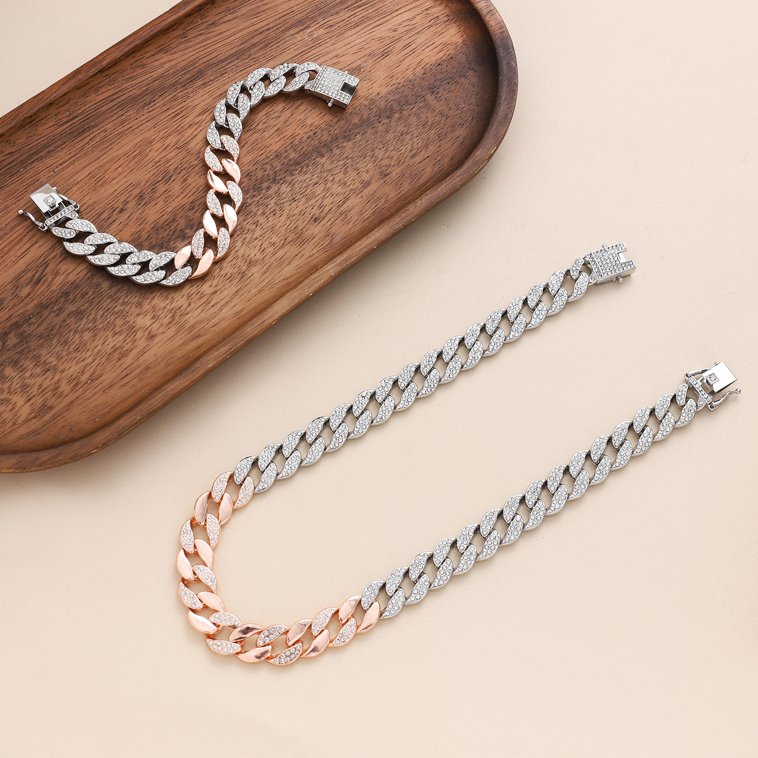 New hip-hop alloy Hiphop high-quality color blocking 15mm Cuban chain trendy necklace_voghion.com