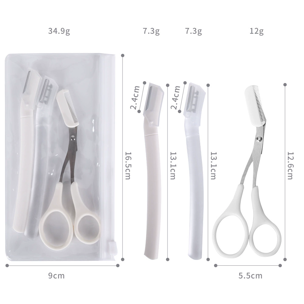 White precise razor stainless steel, scissors, set, 4 piece set