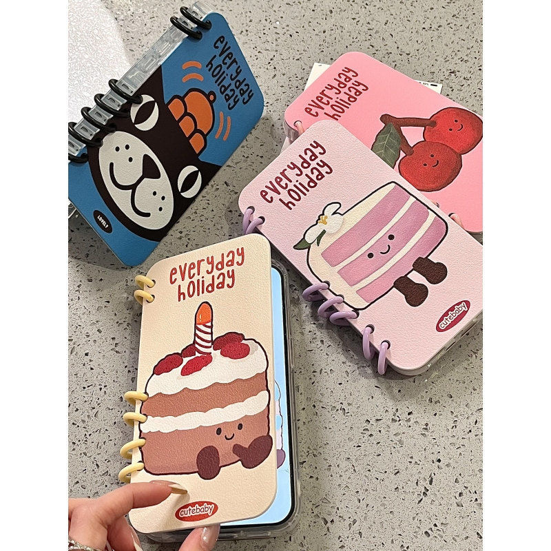 Cartoon Two Cherry iPhone16promax Apple 15 Mobile Phone Case 14 Flip Notebook 13 Books 12 Women