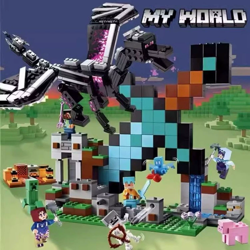 2024 совместимо с Lego Minecraft строительные блоки парень заканчивает дракона битва детские сборочные игрушки