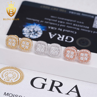 European and American Cross-Border Hot Selling S925 Silver Inlaid Moissanite Square Earrings Wholesale Supply Simple Earrings