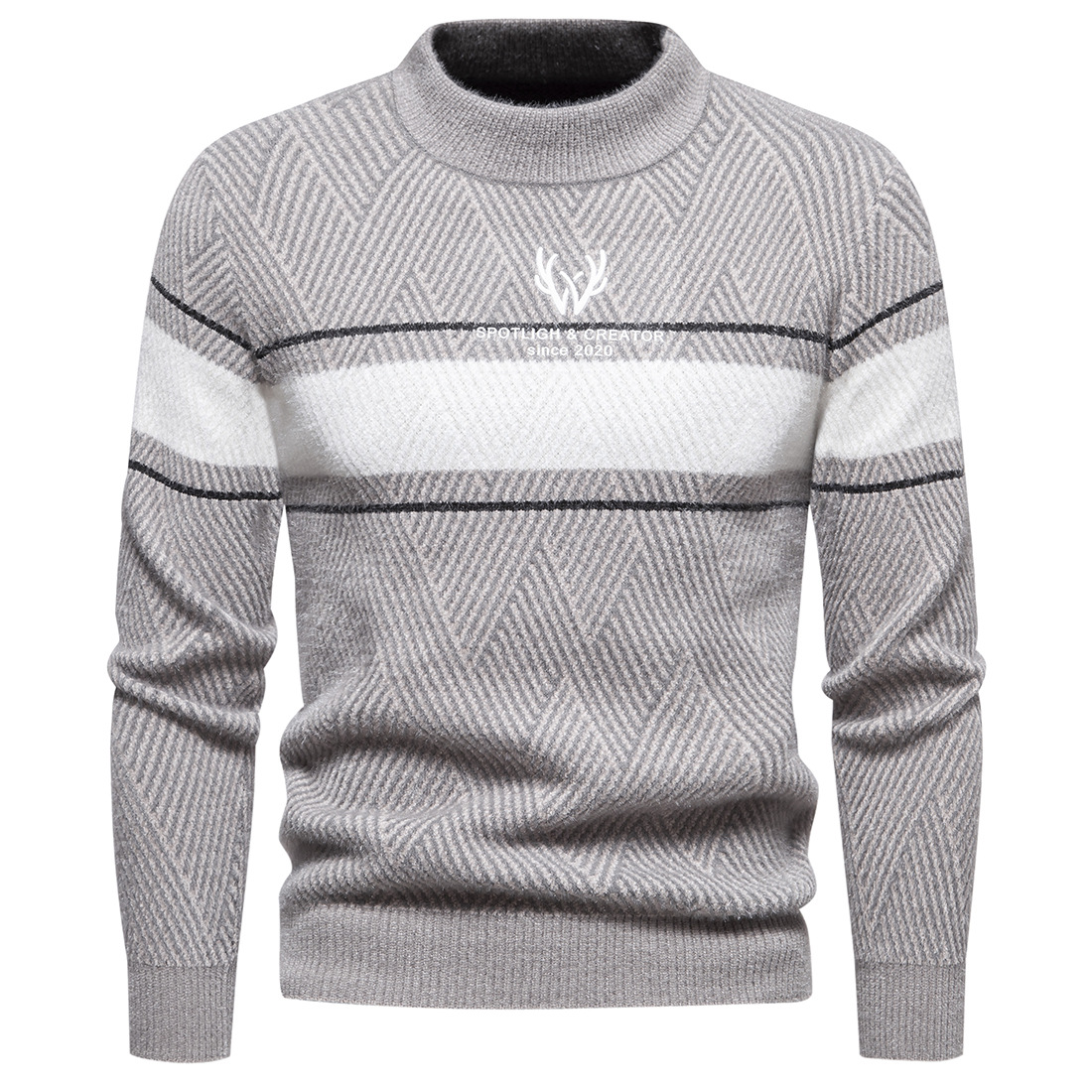 Men's Knitwear Round Neck Casual Pullover Colour Block Sweater_voghion.com
