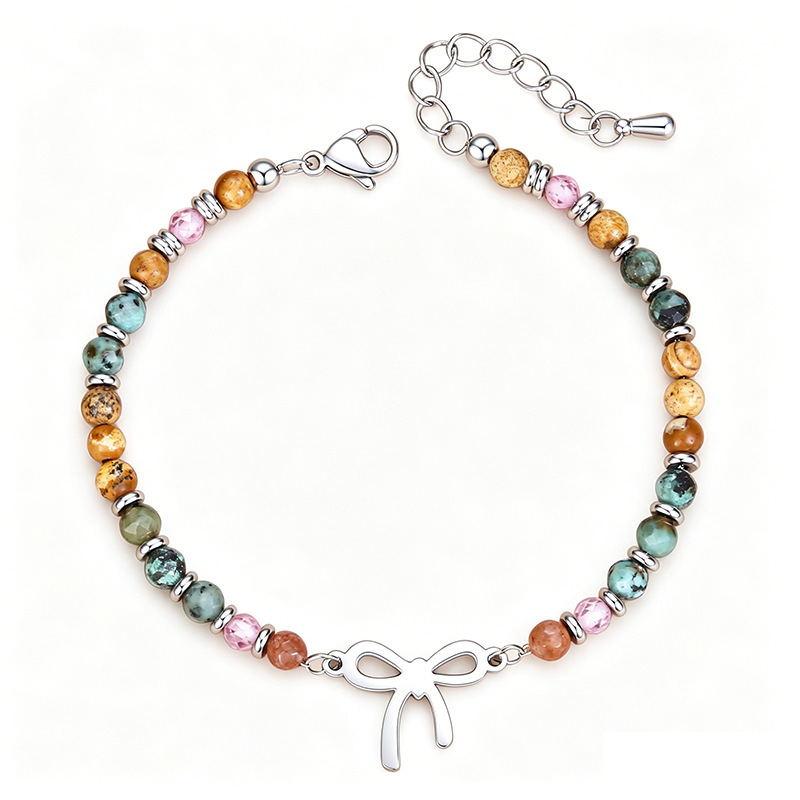 Cross-Border Exclusive Supply of 4mm African Turquoise Fossil Bracelet with Crystal Beads and Butterfly Clasp, Birthday Gift for Girls
