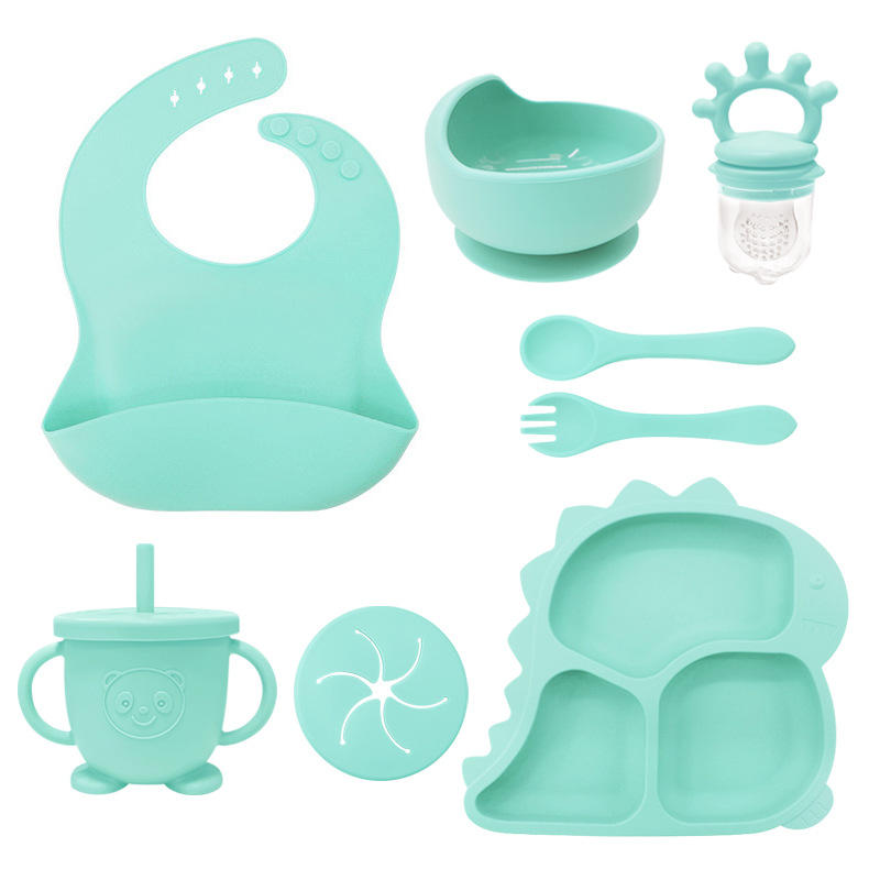 Alimentación infantil platos de dinosaurio set de platos de entrenamiento cucharas para bebés de silicona dibujos animados bajacos ventosa tazón