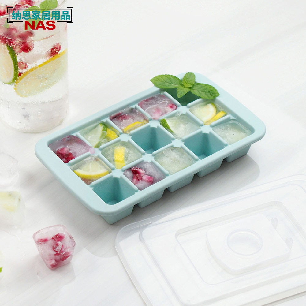 Molde americano de silicona de 15 cubos con tapa, caja para hacer hielo en refrigerador, material suave y duradero