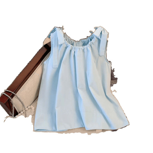 New Dopamine System Belt Slimming Sleeveless Strap Cardigan Backless Top Women Summer Pleated Slimming Elegant Little Shirt