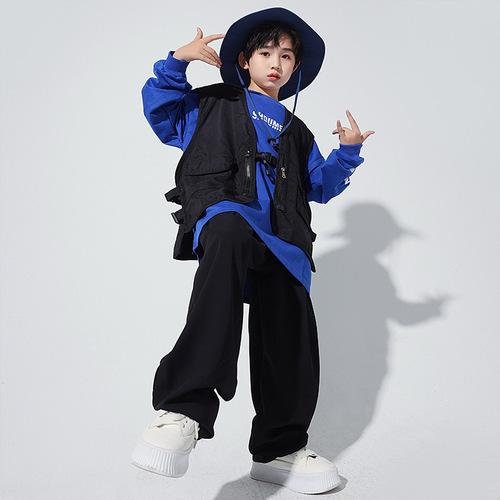 New Korean-style girls' jazz dance costume for children, featuring a crop top for trendy little girls, children's street dance performance attire.
