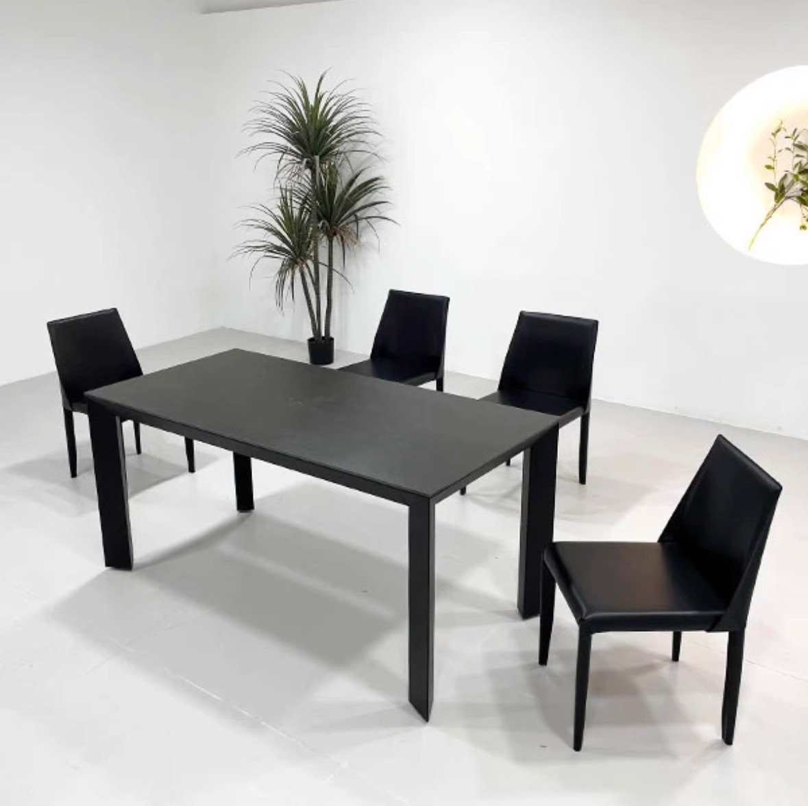 Pure Black Granite Plate Dining Table with Aircraft-Level All-Aluminum Alloy Frame Square Family Dining Table, Italian Minimalist Home Dining Table