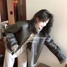 百搭气质仿皮毛一体羊羔毛新款外套冬季短款美式复古加厚皮夹克