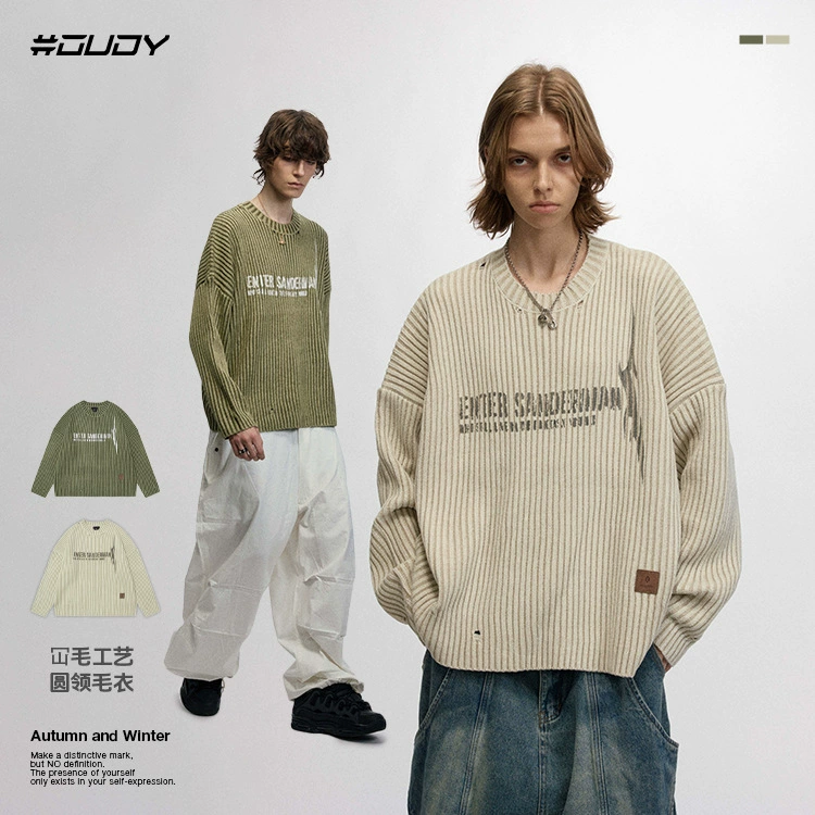 # OVDY американский ретро с буквами ветра свитер кости