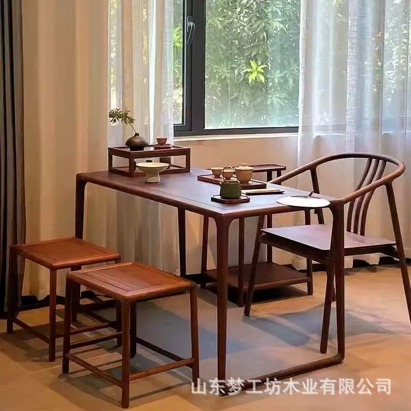 新中式阳台茶桌椅组合实木老榆木书桌休闲家用小茶台2025新款小型