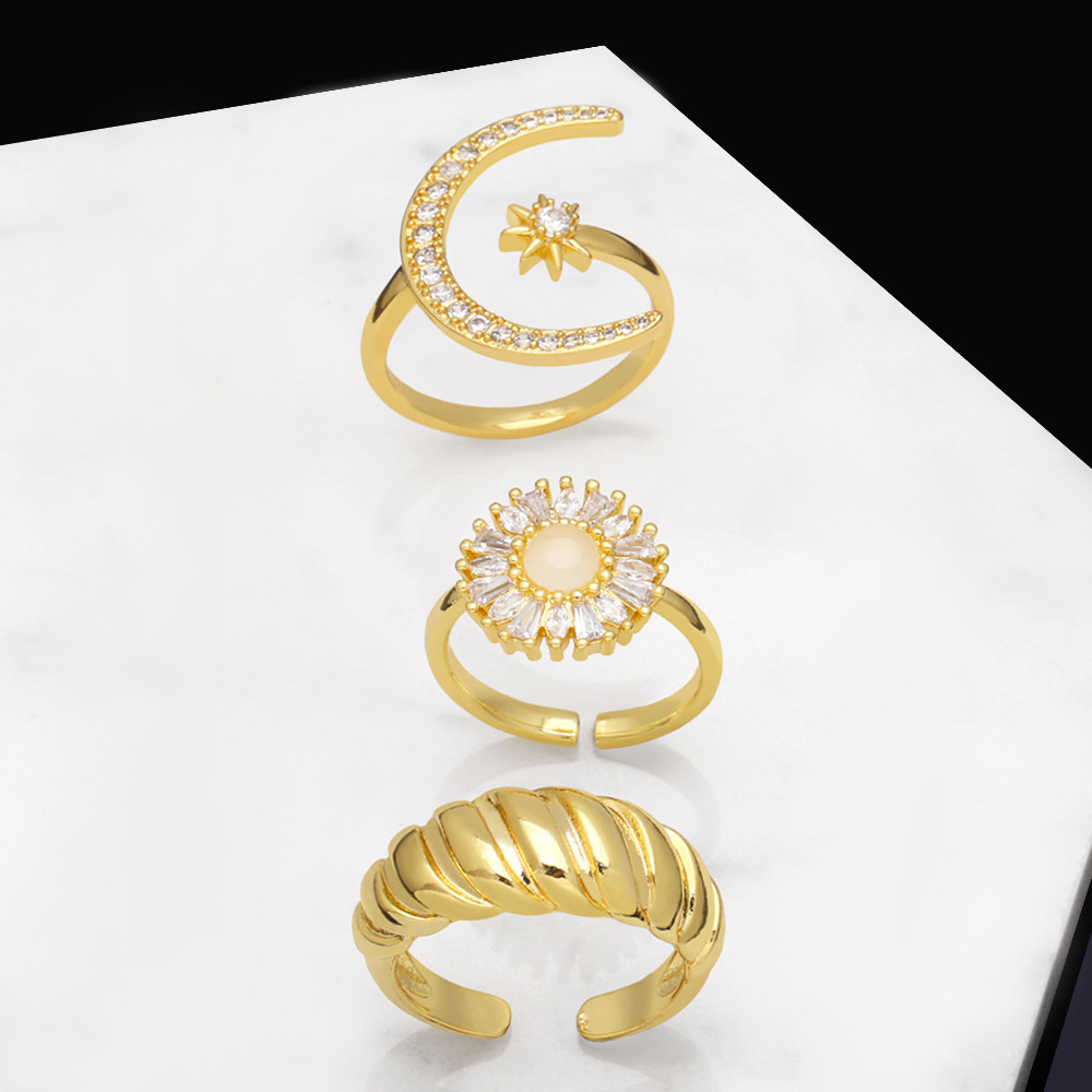 Fashion Star Moon Copper Open Ring Plating Inlay Zircon Copper Rings