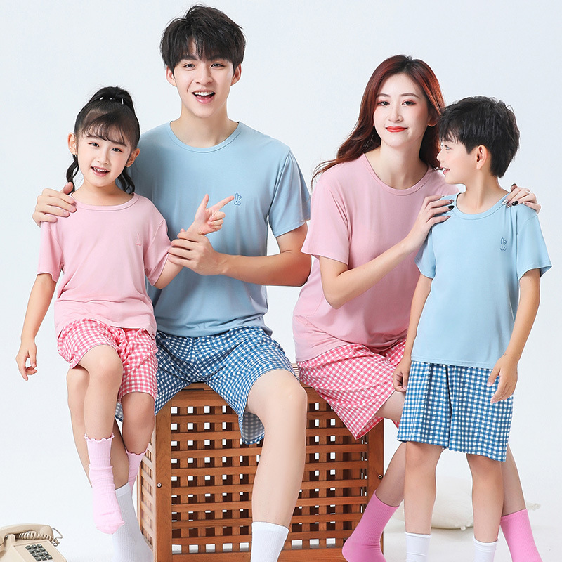 Parent-Child Home Clothes Short-Sleeved T-Shirt Set Men's and Women's Shorts Thin Children's Fashionable Summer Air-conditioning Clothes Pajamas Seven-Sleeve
