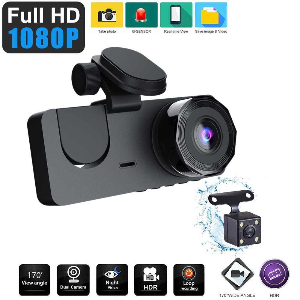 Three-Lens Dash Cam with Simultaneous Display of Front and Rear Footage, High-Definition Night Vision, Wifi, and Mobile Phone Connectivity