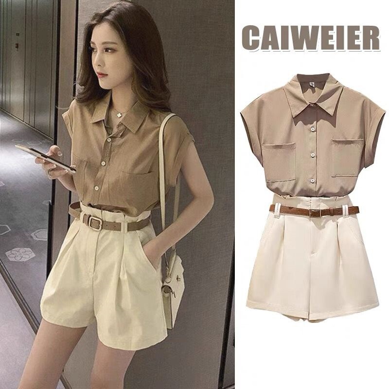 Single Piece/Set Women's Summer 2026 New Style Sleeveless Shirt Top + Casual Shorts Fashion Two-Piece Set Trendy Single Piece/Set Women's Summer 2026 New Style Sleeveless Shirt Top + Casual Shorts Fashion Two-Piece Set Trendy