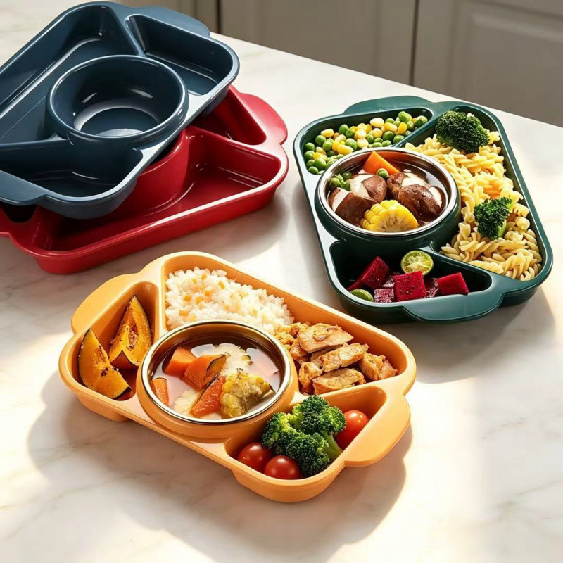 Children's divided meal tray, kindergarten meal tray, plate, elementary school student meal tray, four-compartment school tray, anti-fall plastic plate