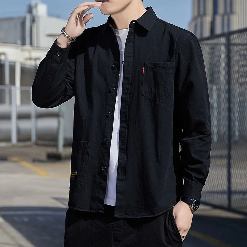 High-grade Solid Color Summer Casual Long-sleeved Shirt Men's Loose Shirt Men's Youth Fashionable Japanese Work Jacket
