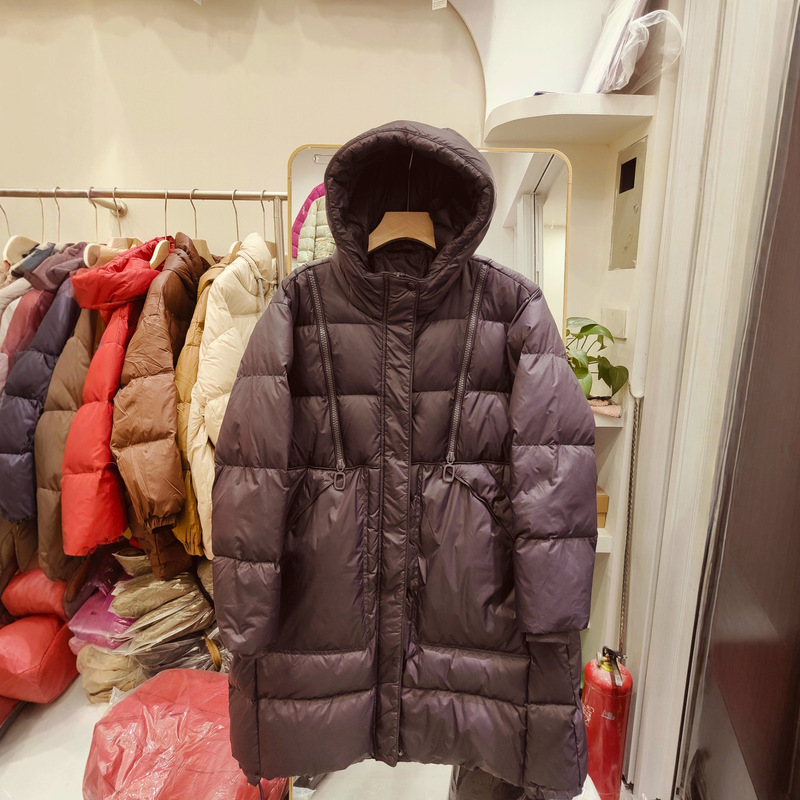 Pick-up product 2023 Winter new mid-length hooded solid color down jacket large pocket white duck down casual jacket