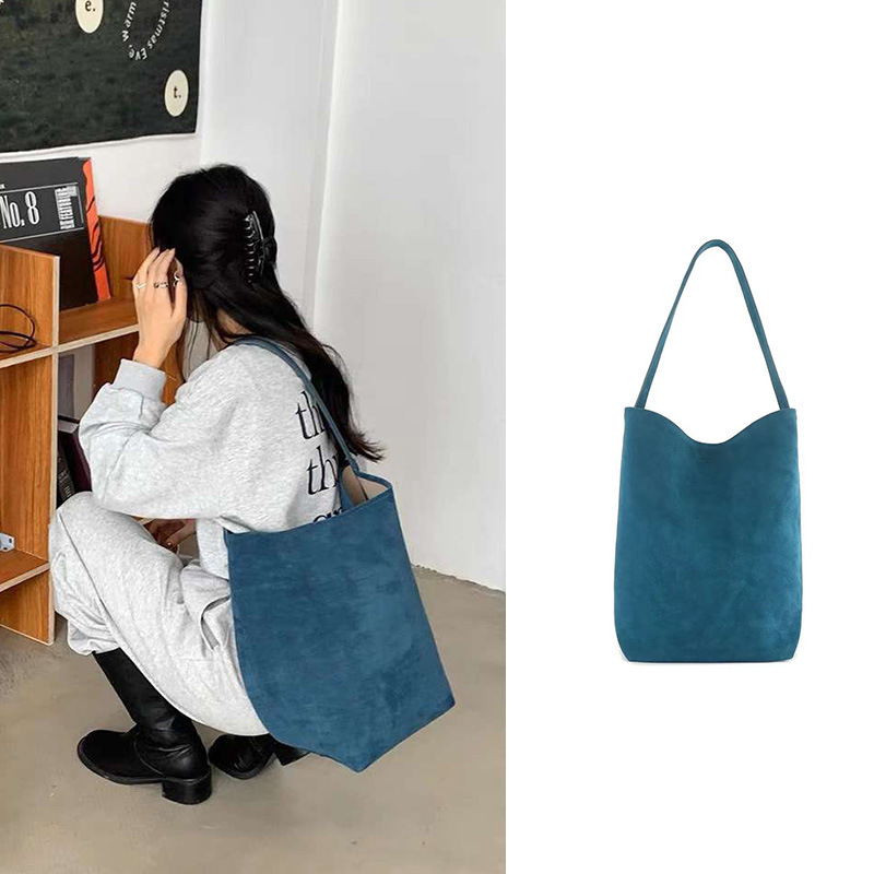 New Therow Bag All-match Large Capacity Suede Shoulder Bag Suede Bucket Bag Retro Hand Frosted Big Bag