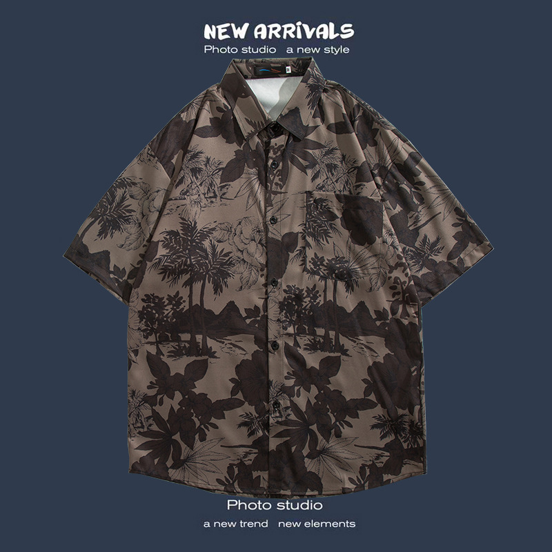 Camisa floral de manga corta Estilo de Hong Kong estilo retro de vetiver Estilo coreano moda guapo camisa de hombres y mujeres de moda y top de hadas