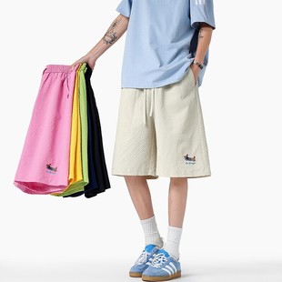Quick-drying Shorts Men's Summer Basketball Shorts American Style Dopamine Bubble Gauze Embroidered Loose Casual Pants