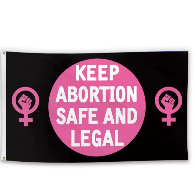 Flag MYBODYMYCHOICE polyester tapestry, durable digitally printed, two copper buckles