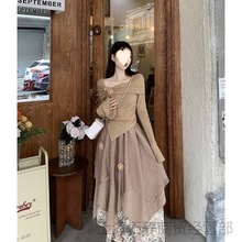 法式洋气时尚高级感不规则上衣温柔氛围感长裙女秋季2023新款套装