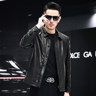 2025 New Haining Genuine Leather Jacket Men's First Layer Cowhide High-End Leather Jacket Autum Thin Slim Lapel Jacket