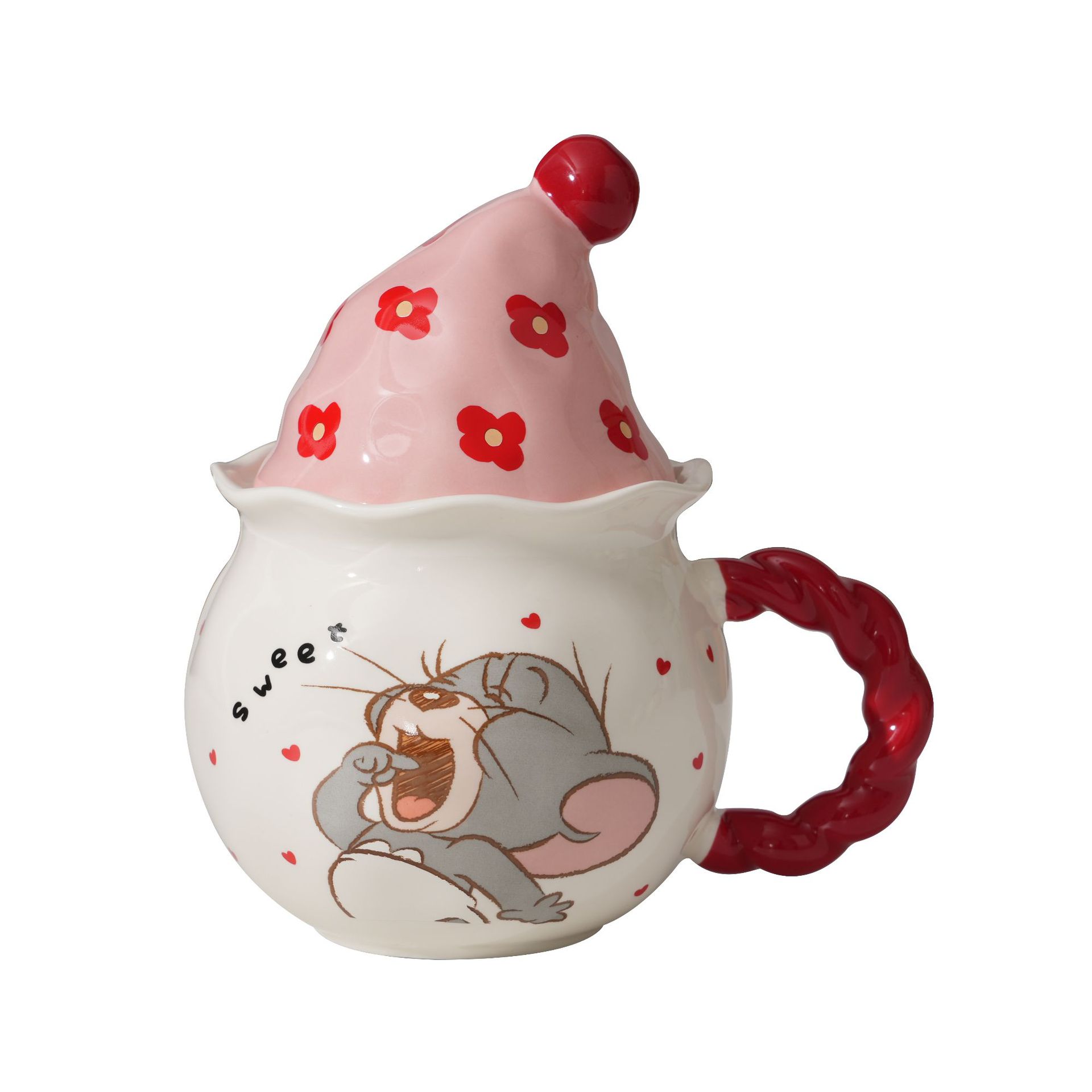 Gato y ratón auténtico regalo de mano de taza de cerámica de agua potable de alta calidad de oficina con tapa