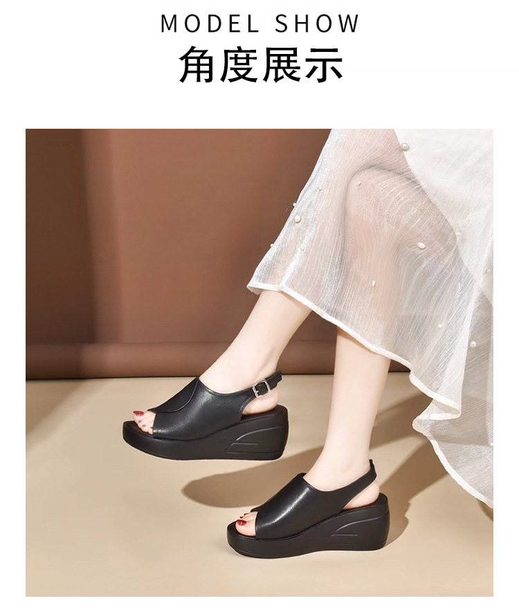 Giày sandal cao gót nữ mũi hở kiểu miệng cá, đế dày platform, da thật có khóa — Màu đen chi tiết 14